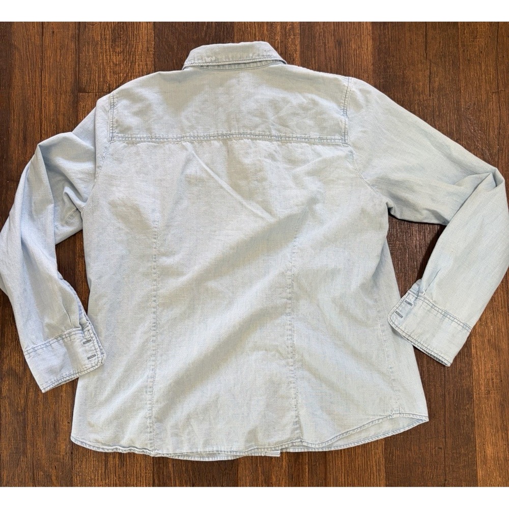 Women's J Crew Shirt Top Chambray Blue Denim XL Casual Business Prison Work - Picture 7 of 10
